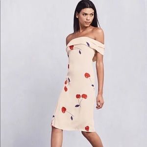 Reformation Carrera Cherry Print Off-Shoulder Dress - S